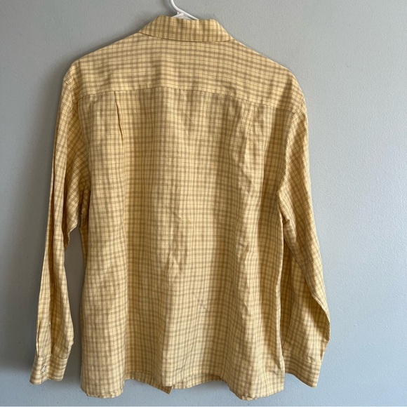 Talbots Silk Linen Button Up Shirt Plaid Gray Yellow Petite Sz 14 Office - Picture 13 of 13